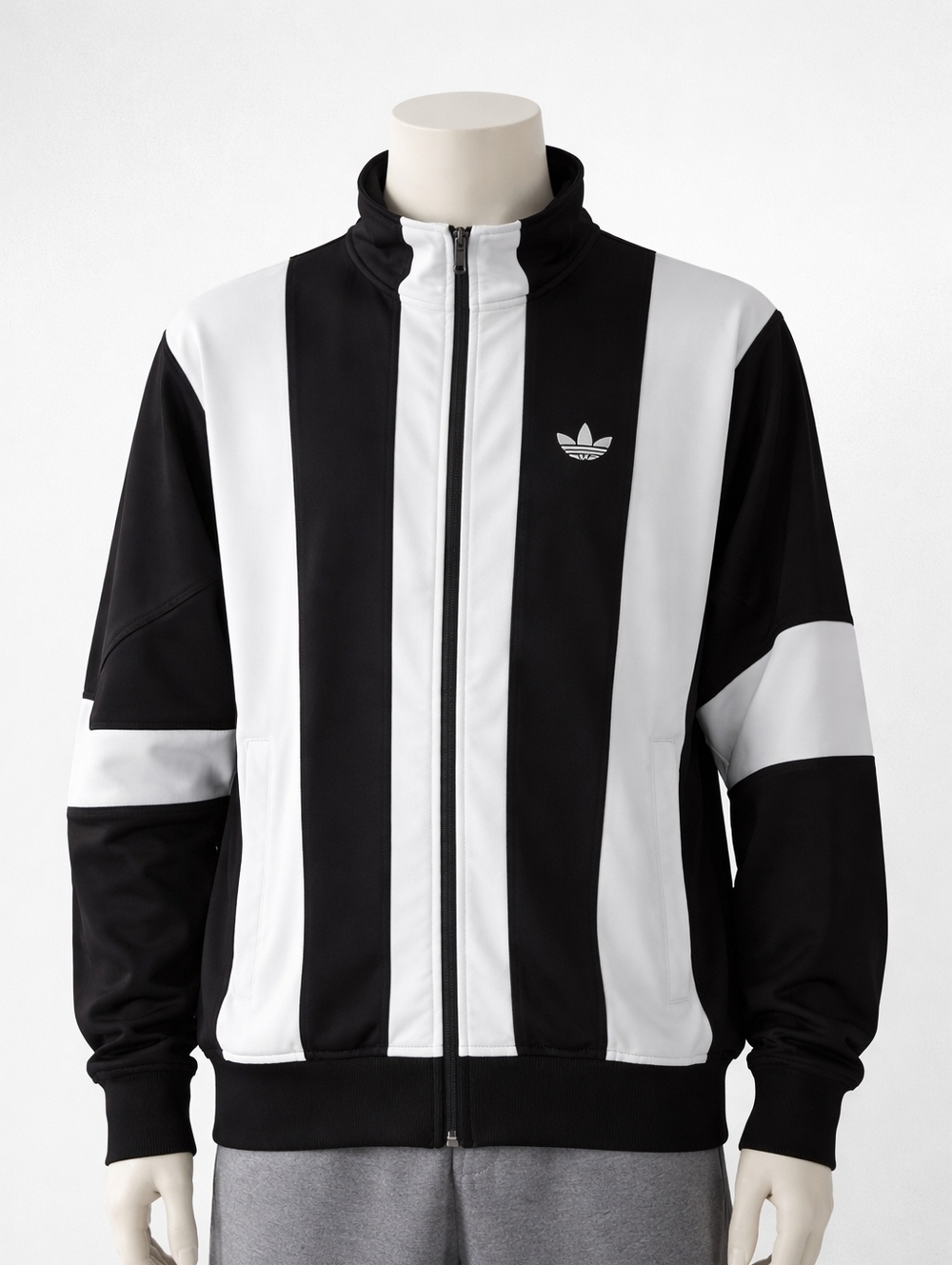adidas Originals Men's Black and White Vertical-Stripe Track Jacket Size S